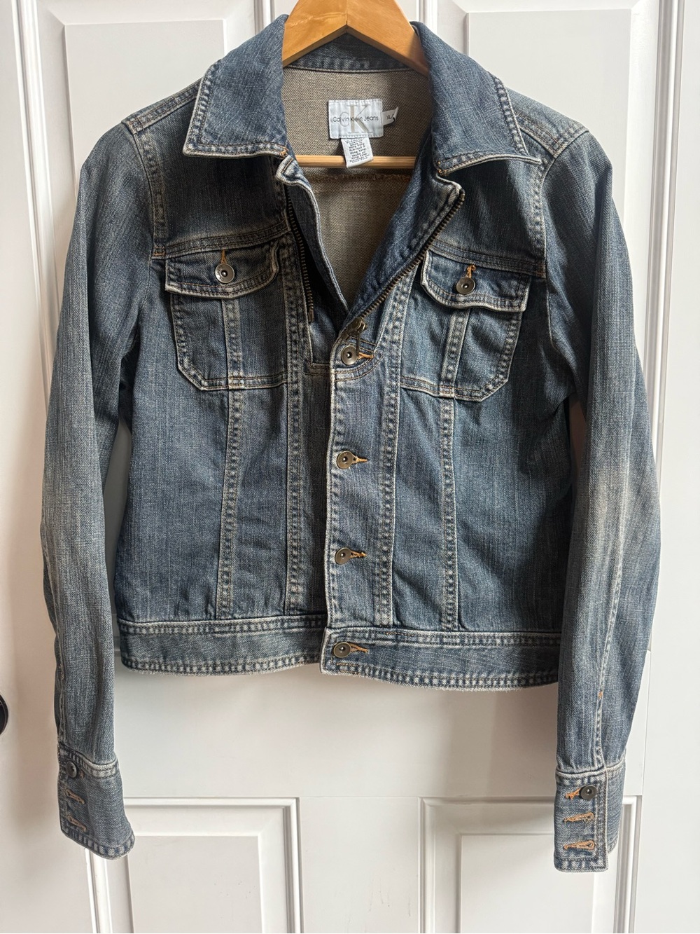Vintage Calvin Klein Denim Jacket dual closure zip button front 90’s y2k